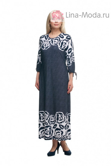 Платье "Олси" 1605045/3 ОЛСИ (Синий темный/розы)